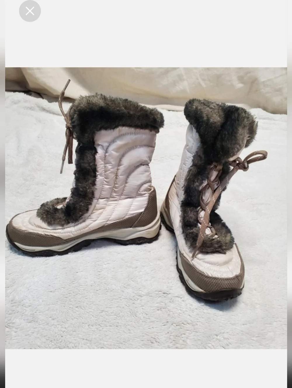 The North Face Ivory Grey Fuzzy Snow Boots Kids Youth Girl 5 Casual Cozy Winter